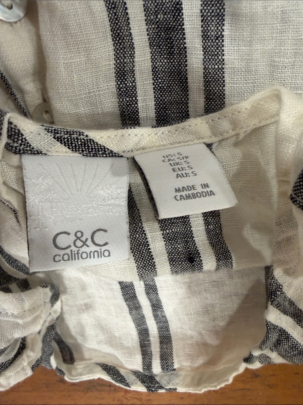 C&C California White Tank with Navy Vertical Stripes - Picture 2 of 3